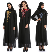 Mais recente abaya projeta tecido chiffon preto abaya vestido Oriente Médio roupa islâmica